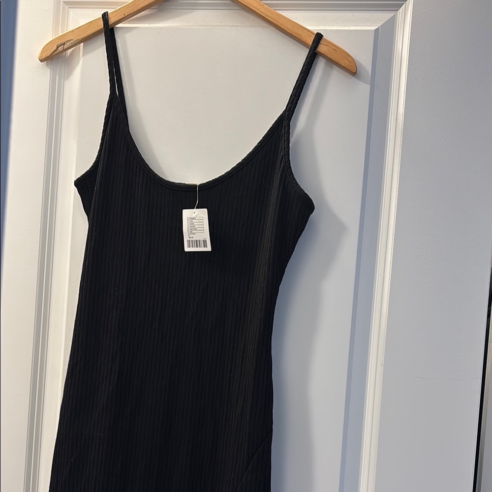 Black Ribbed Spaghetti Strap Dress